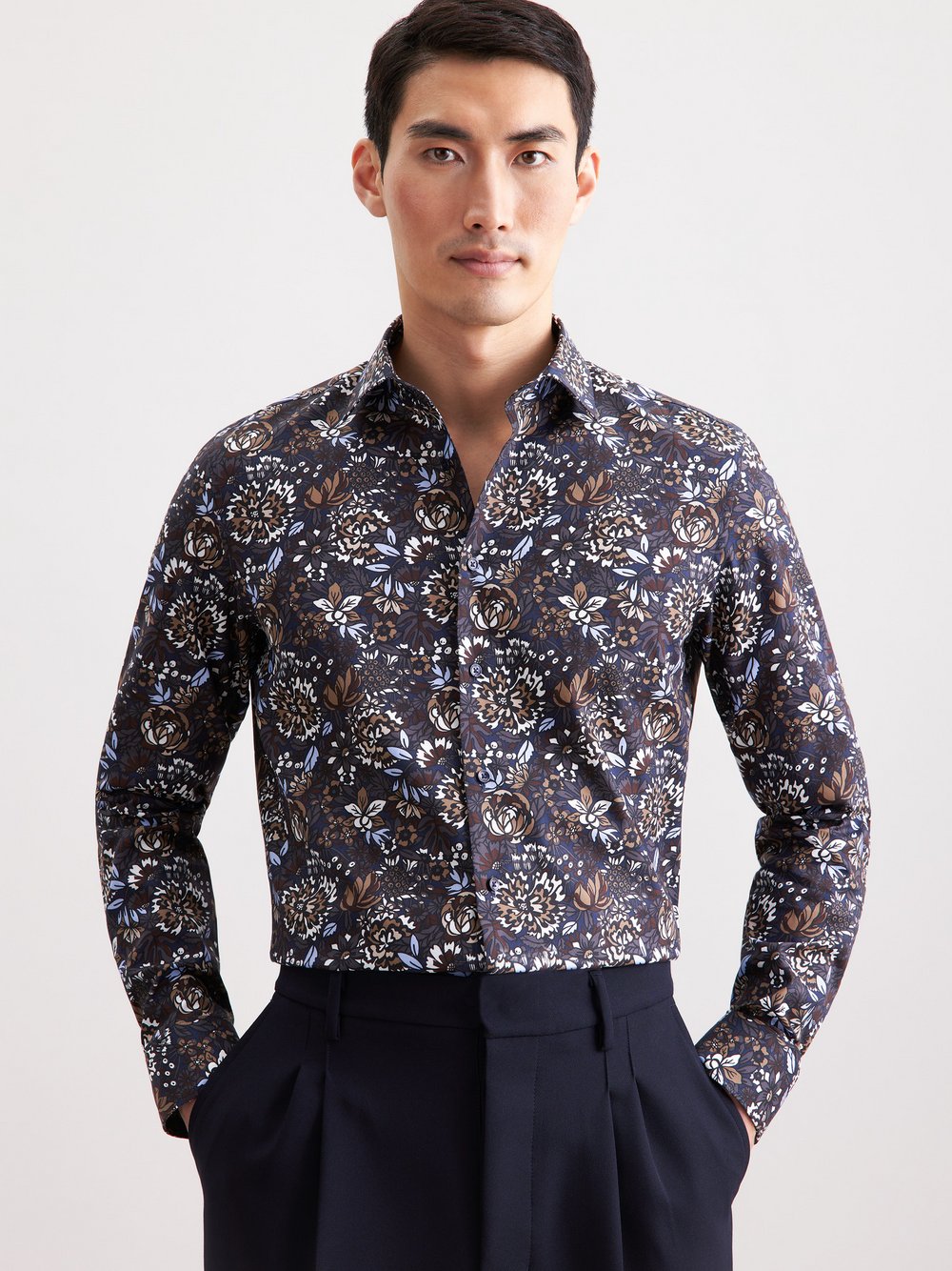 Seidensticker Business Hemd Herren Slim Fit Baumwolle braun gemustert, 43