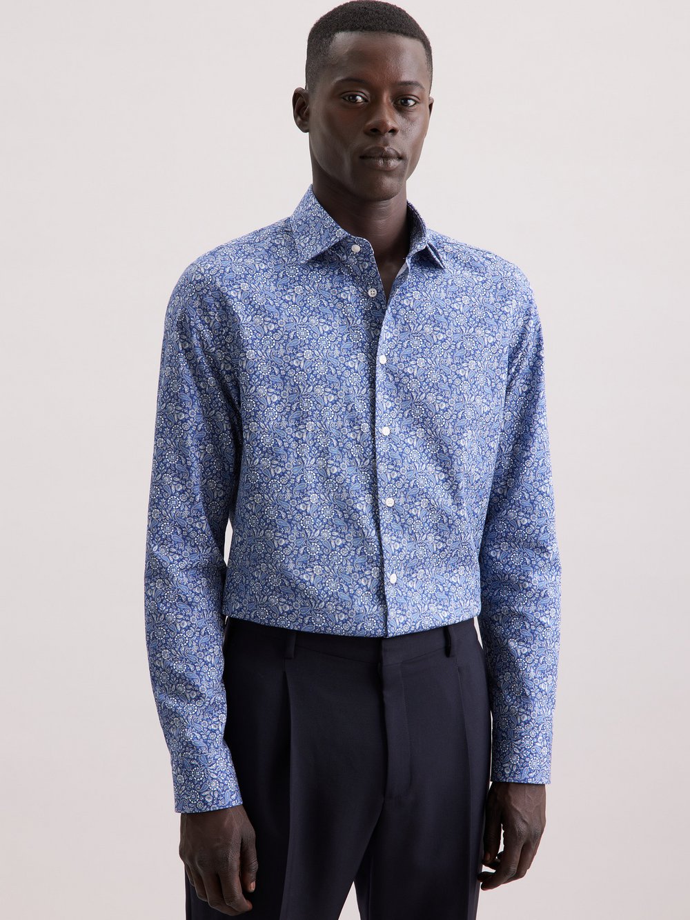 Seidensticker Business Hemd Herren Slim Fit Baumwolle blau gemustert, 43