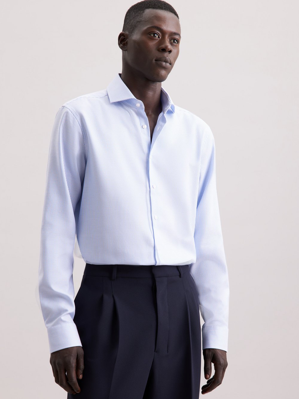 Seidensticker Business Hemd Herren Regular Fit Baumwolle blau strukturiert, 42