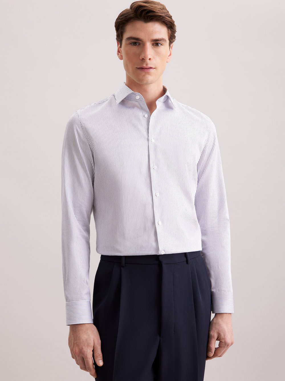 Seidensticker Business Hemd Herren Slim Fit Baumwolle blau gestreift, 40