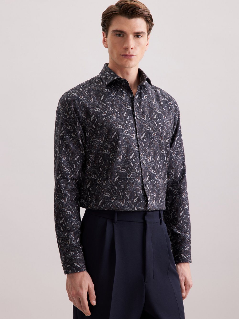Seidensticker Flanellhemd Herren Regular Fit Baumwolle grau gemustert, 41