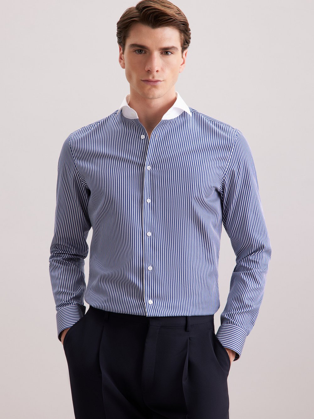 Seidensticker Business Hemd Herren Slim Fit Baumwolle blau gestreift, 41