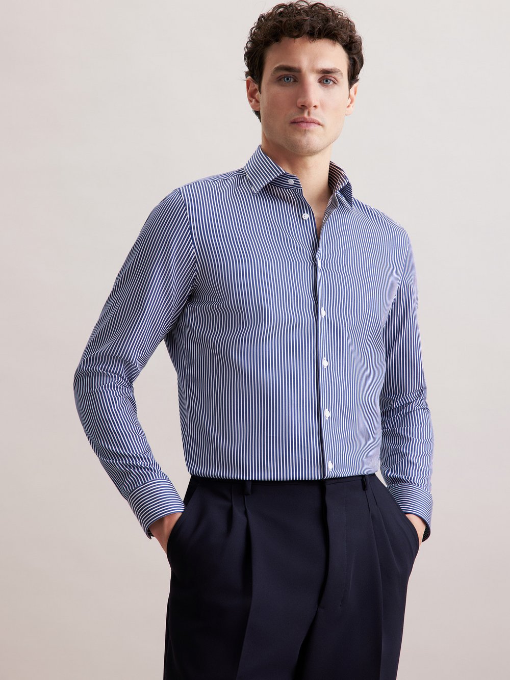 Seidensticker Business Hemd Herren Slim Fit Baumwolle blau gestreift, 40
