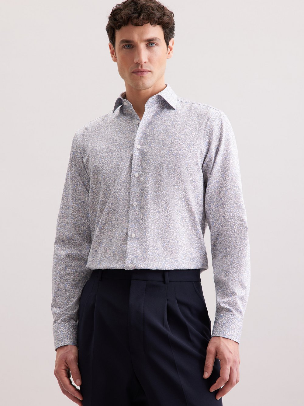 Thumbnail - Seidensticker Business Hemd Herren Regular Fit Baumwolle blau gemustert, 45