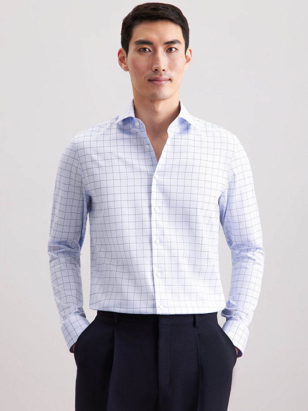 Seidensticker Business Hemd Herren Slim Fit Baumwolle blau kariert, 40