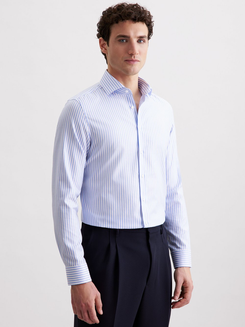 Thumbnail - Seidensticker Business Hemd Herren Slim Fit Baumwolle blau gestreift, 38