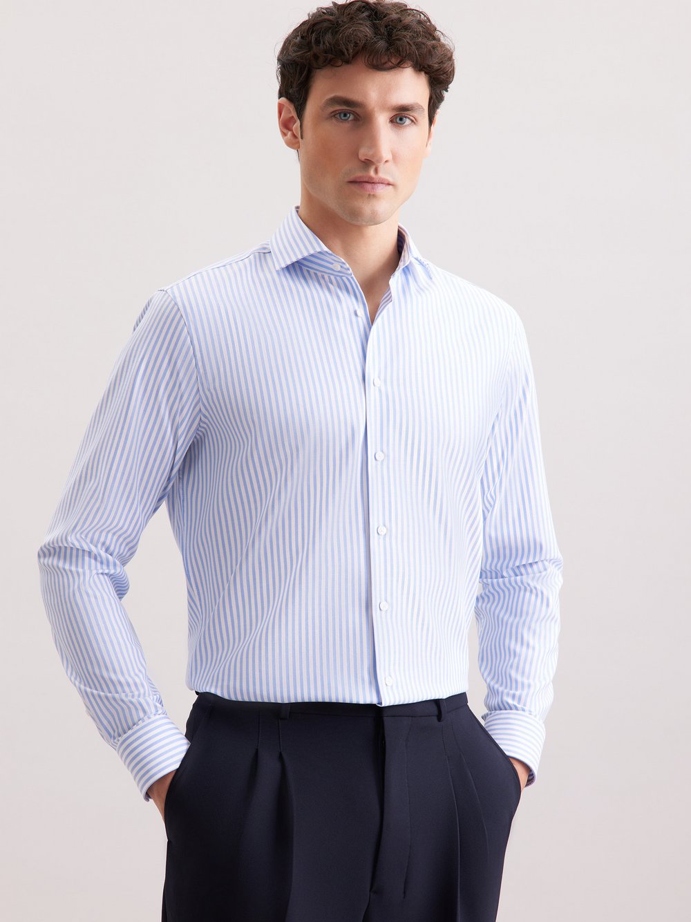 Thumbnail - Seidensticker Business Hemd Herren Comfort Fit Baumwolle blau gestreift, 48