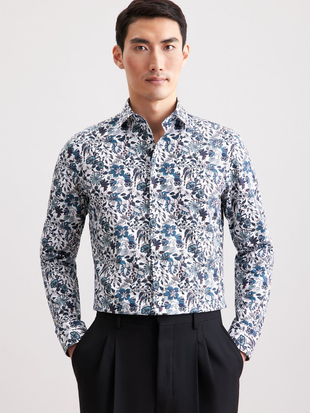 Seidensticker Business Hemd Herren Slim Fit Baumwolle grün bedruckt, 39