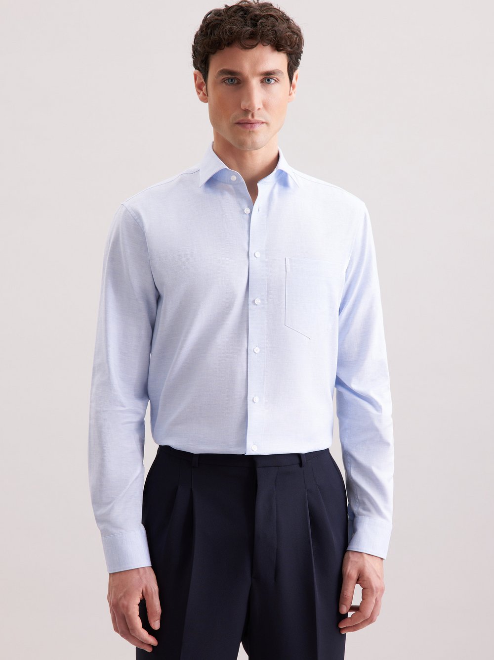 Seidensticker Flanellhemd Herren Regular Fit Baumwolle blau strukturiert, 46