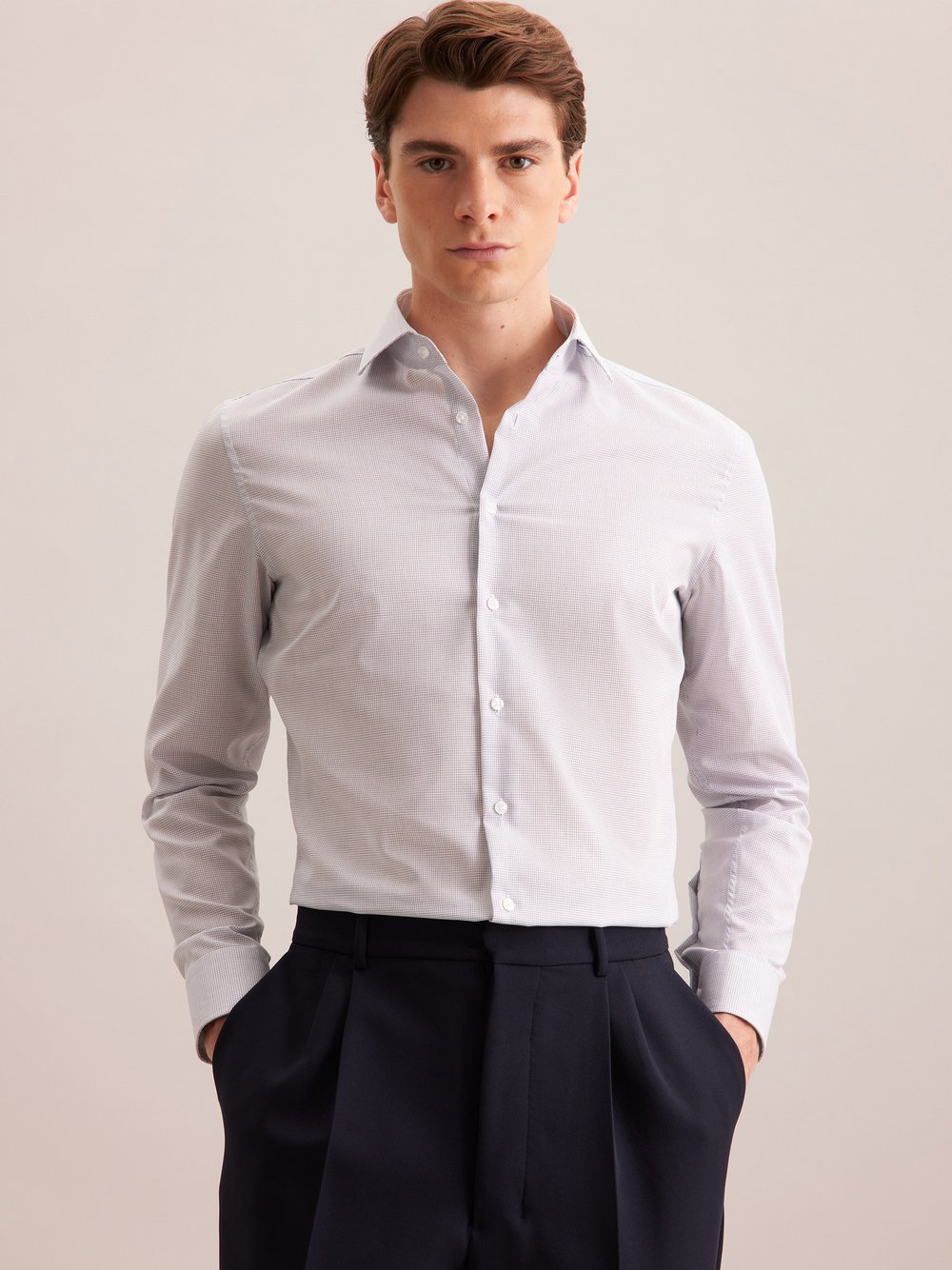 Seidensticker Business Hemd Herren Super Slim Fit Baumwolle blau kariert, 39