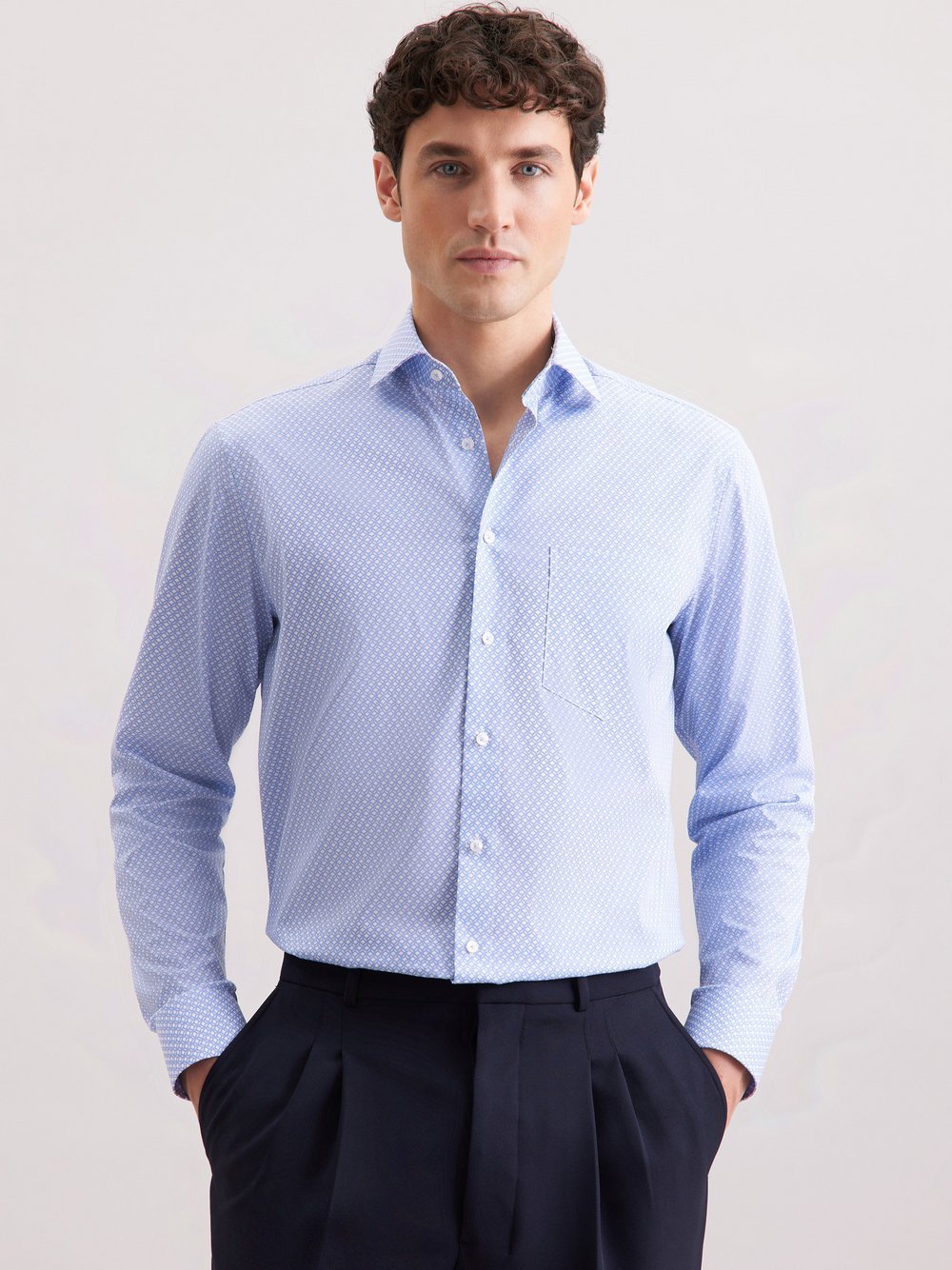 Seidensticker Performance-Hemd Herren Regular Fit Baumwolle blau bedruckt, 42