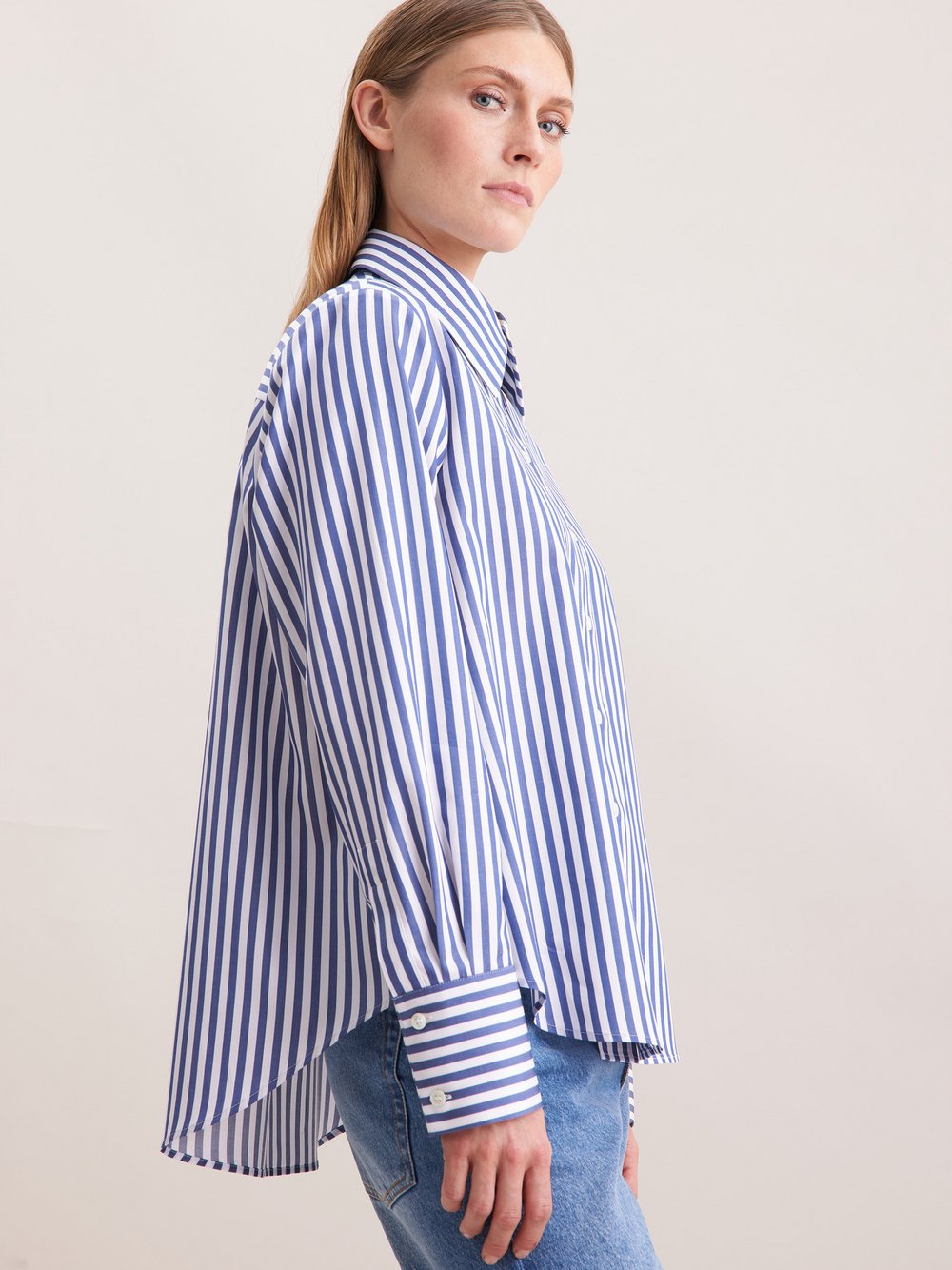 Seidensticker Hemdbluse Damen Baumwolle blau gestreift, 42