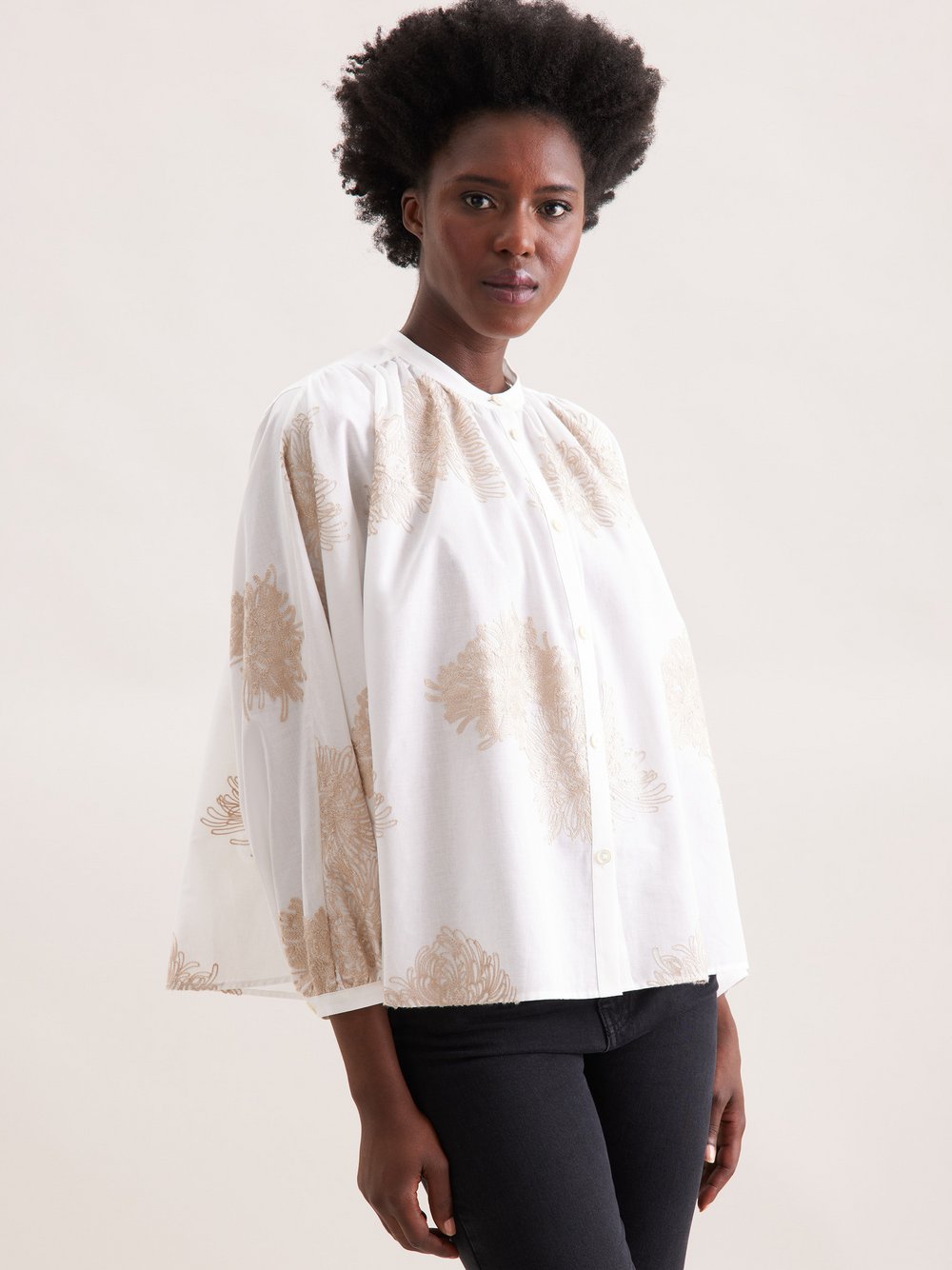 Seidensticker Stehkragenbluse Damen Baumwolle weiß gemustert, 40