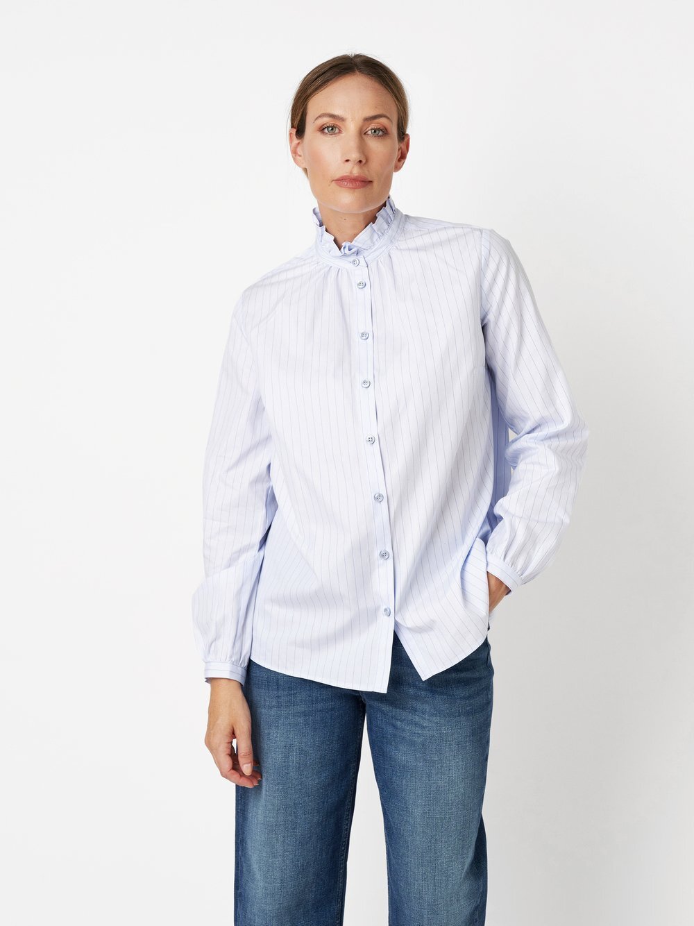 Thumbnail - TONI Bluse Damen Baumwolle blau gestreift, 36