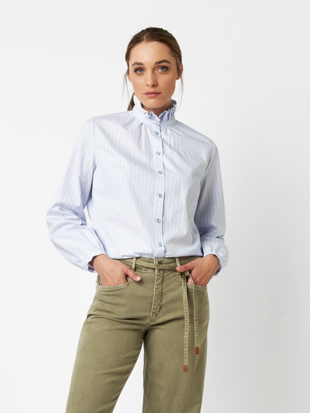 Thumbnail - TONI Bluse Damen Baumwolle blau gestreift, 48