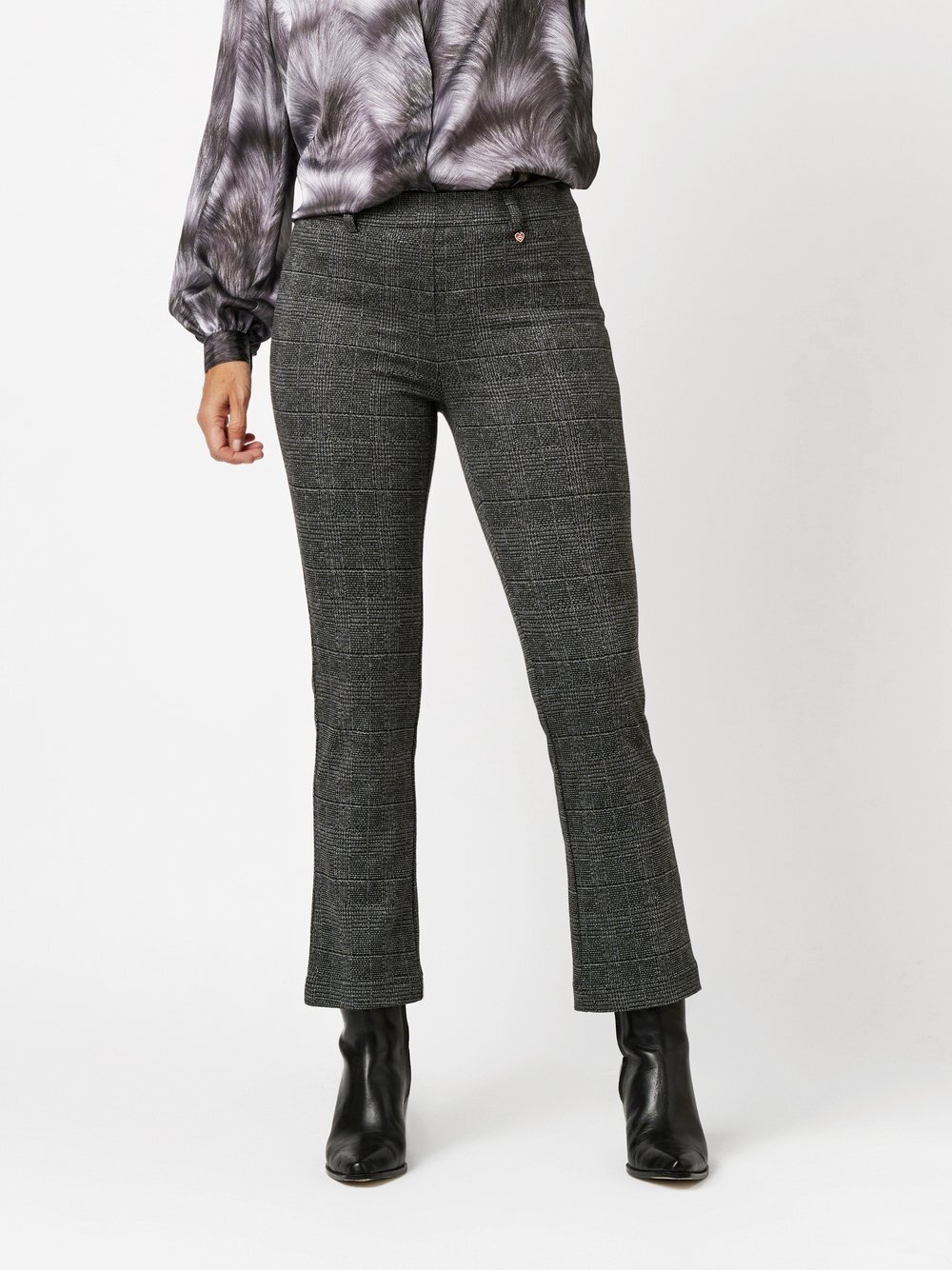 Thumbnail - Relaxed Hose Damen Viskose schwarz kariert, 42