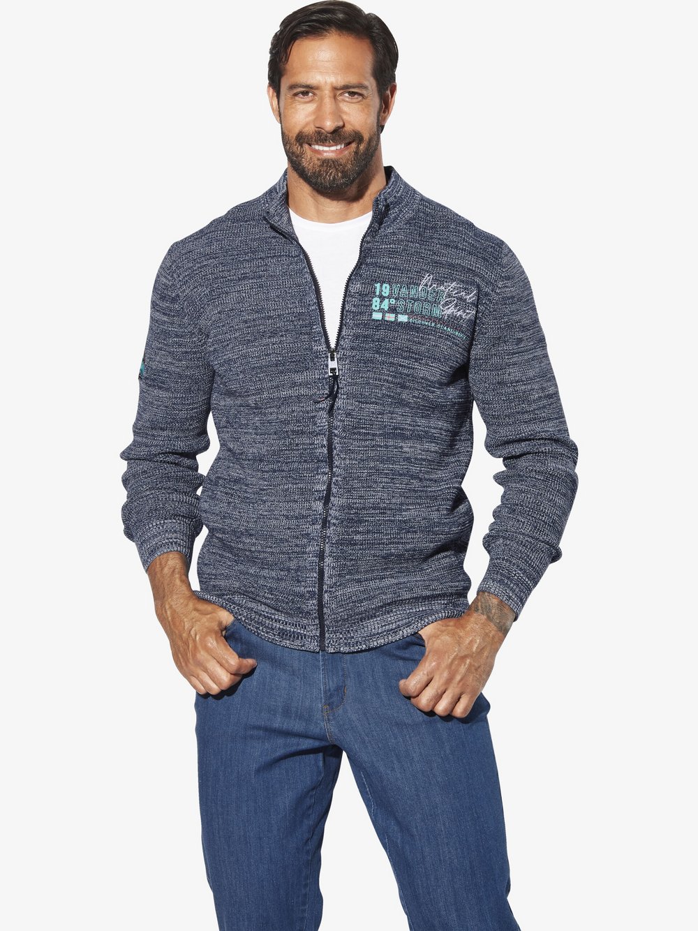 Thumbnail - Jan Vanderstorm Strickjacke Herren Baumwolle blau meliert, XXXL