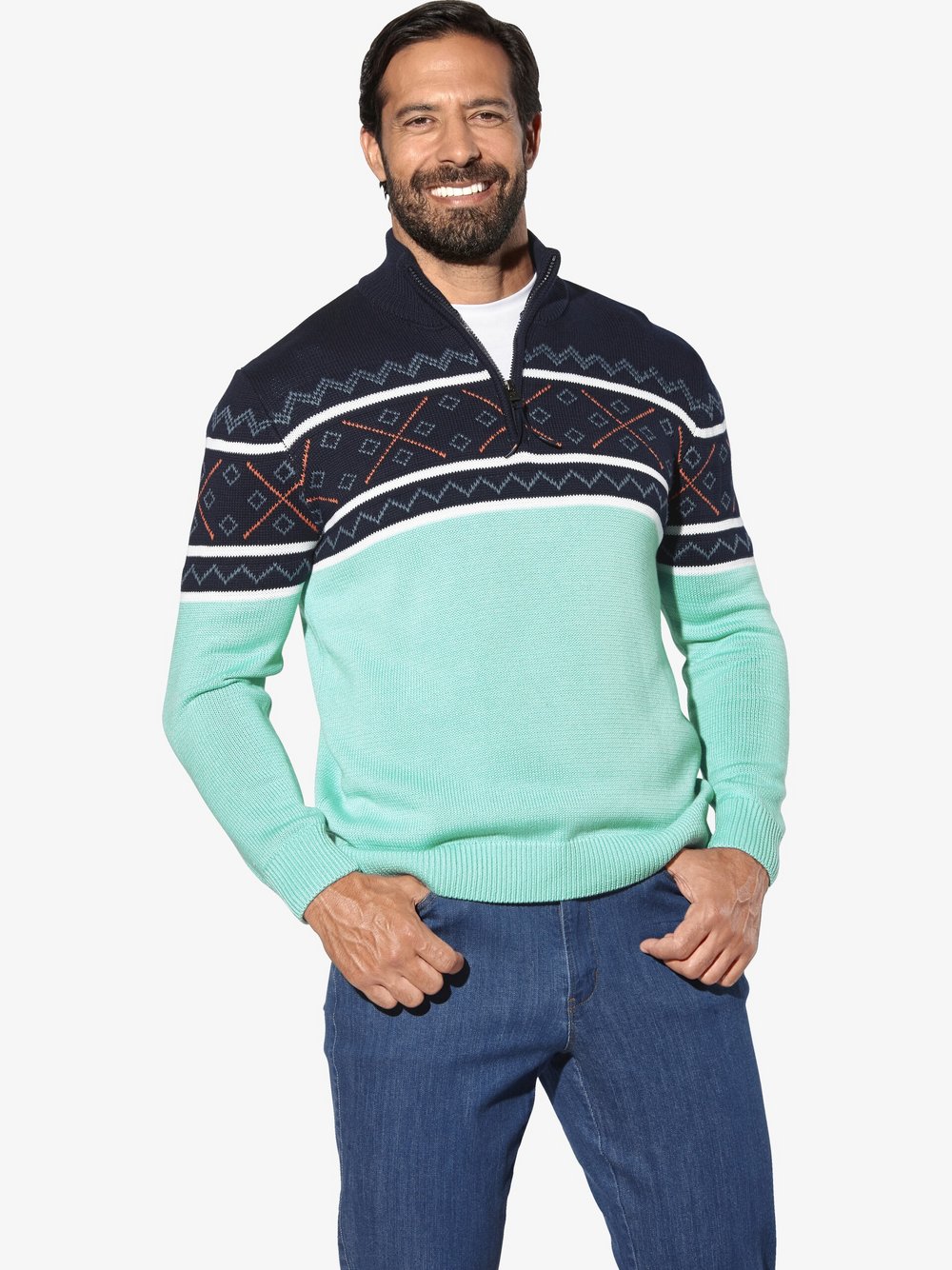 Thumbnail - Jan Vanderstorm Pullover Herren blau gemustert, 7XL