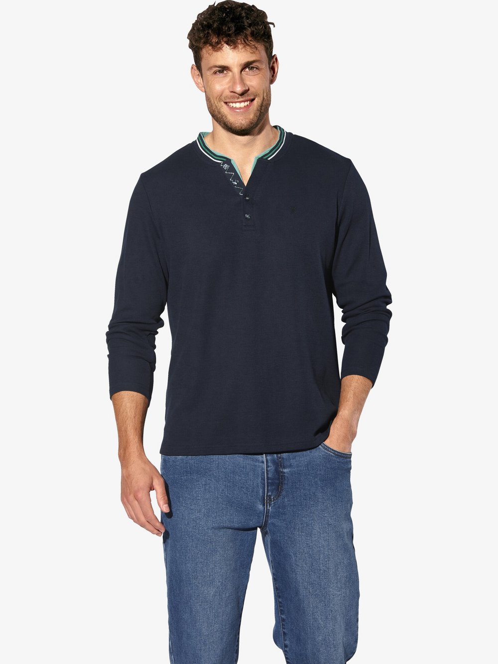 Thumbnail - BABISTA Langarmshirt Herren Baumwolle blau strukturiert, XXL