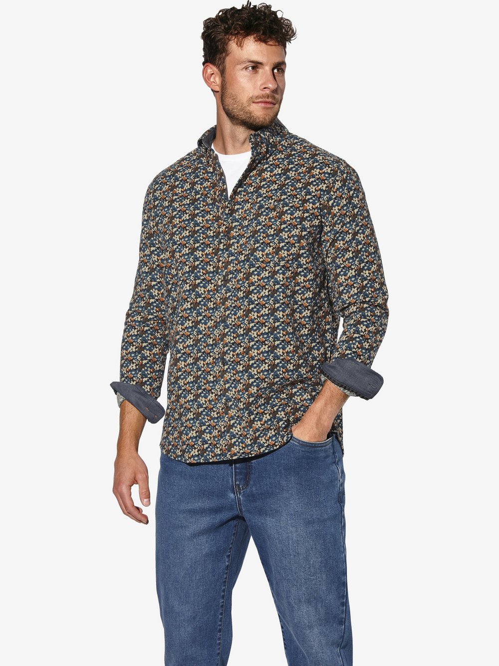 Thumbnail - BABISTA Cordhemd Herren Regular Fit Baumwolle blau gemustert, XXL