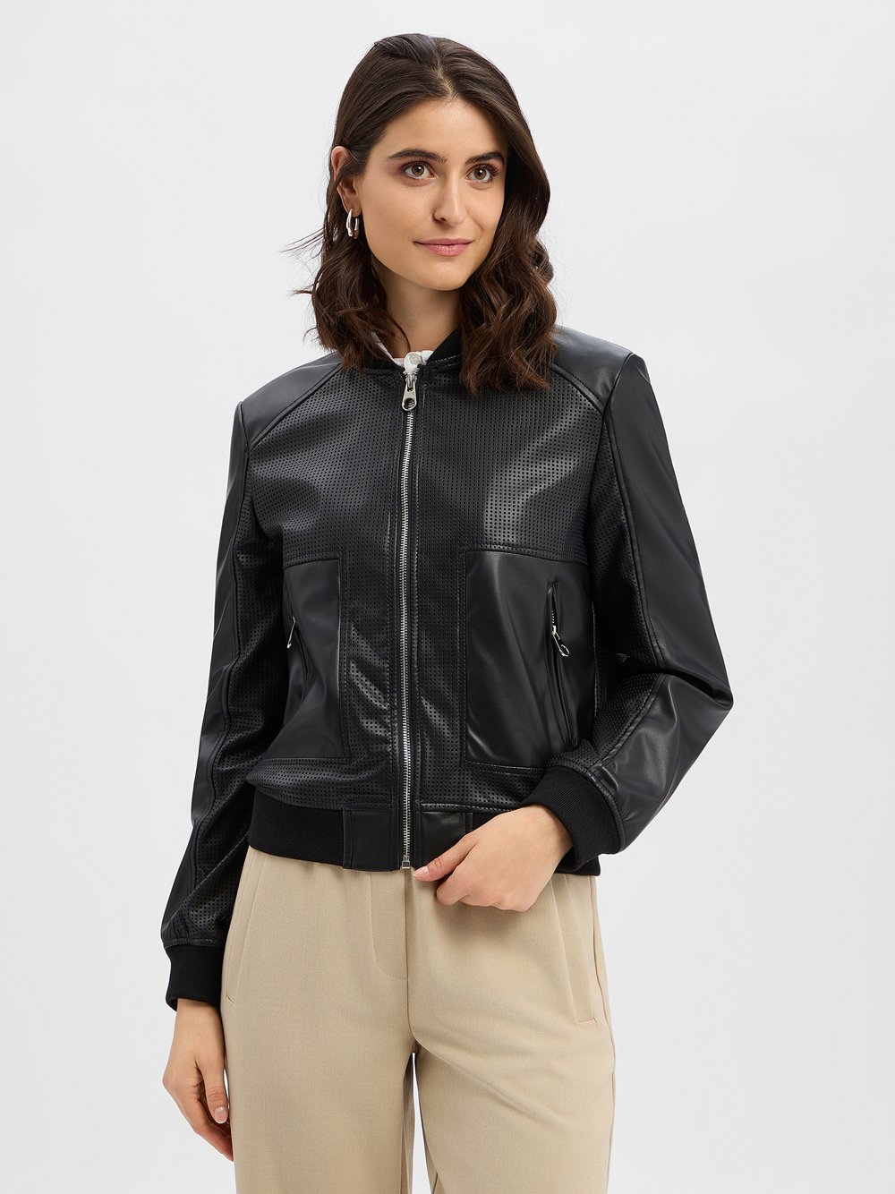 Amber & June Kunstlederjacke Damen schwarz, 42