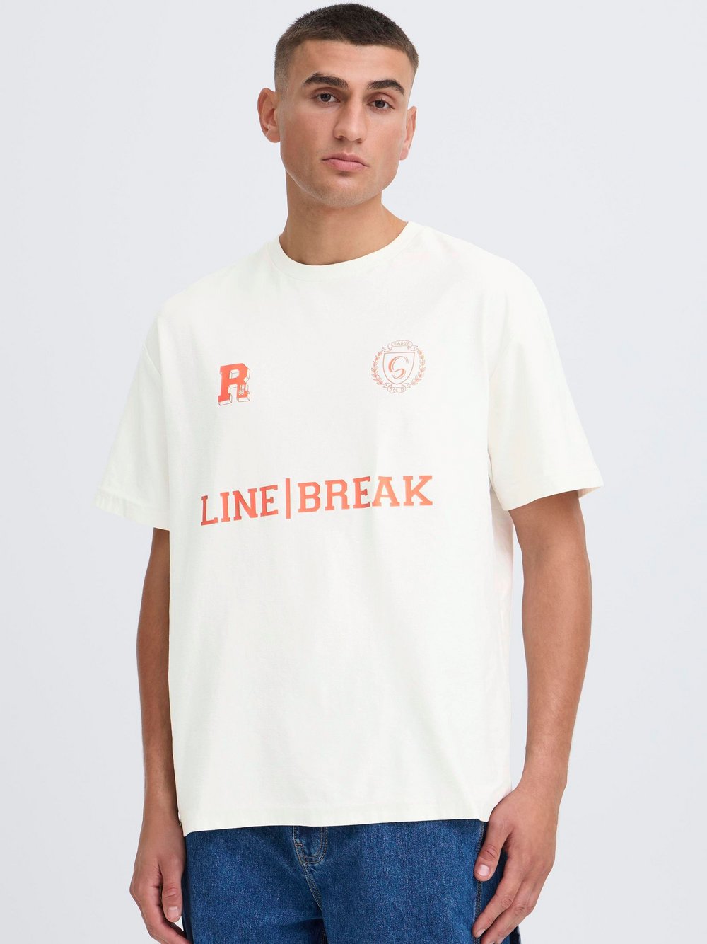 Solid Rundhalsshirt Herren Baumwolle weiß bedruckt, S