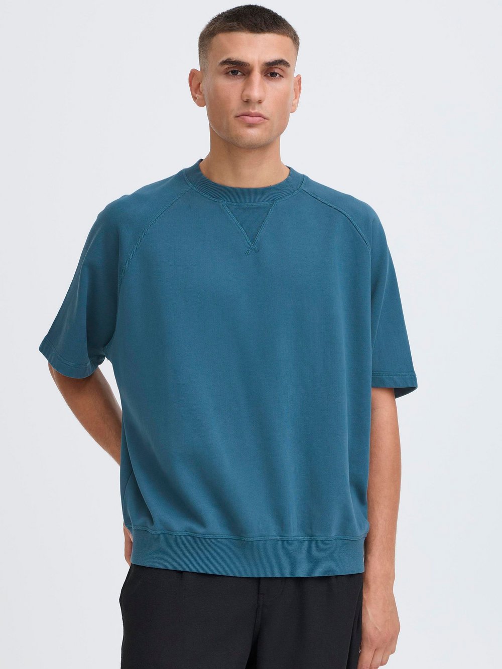 Solid T-Shirt Herren Baumwolle blau, S