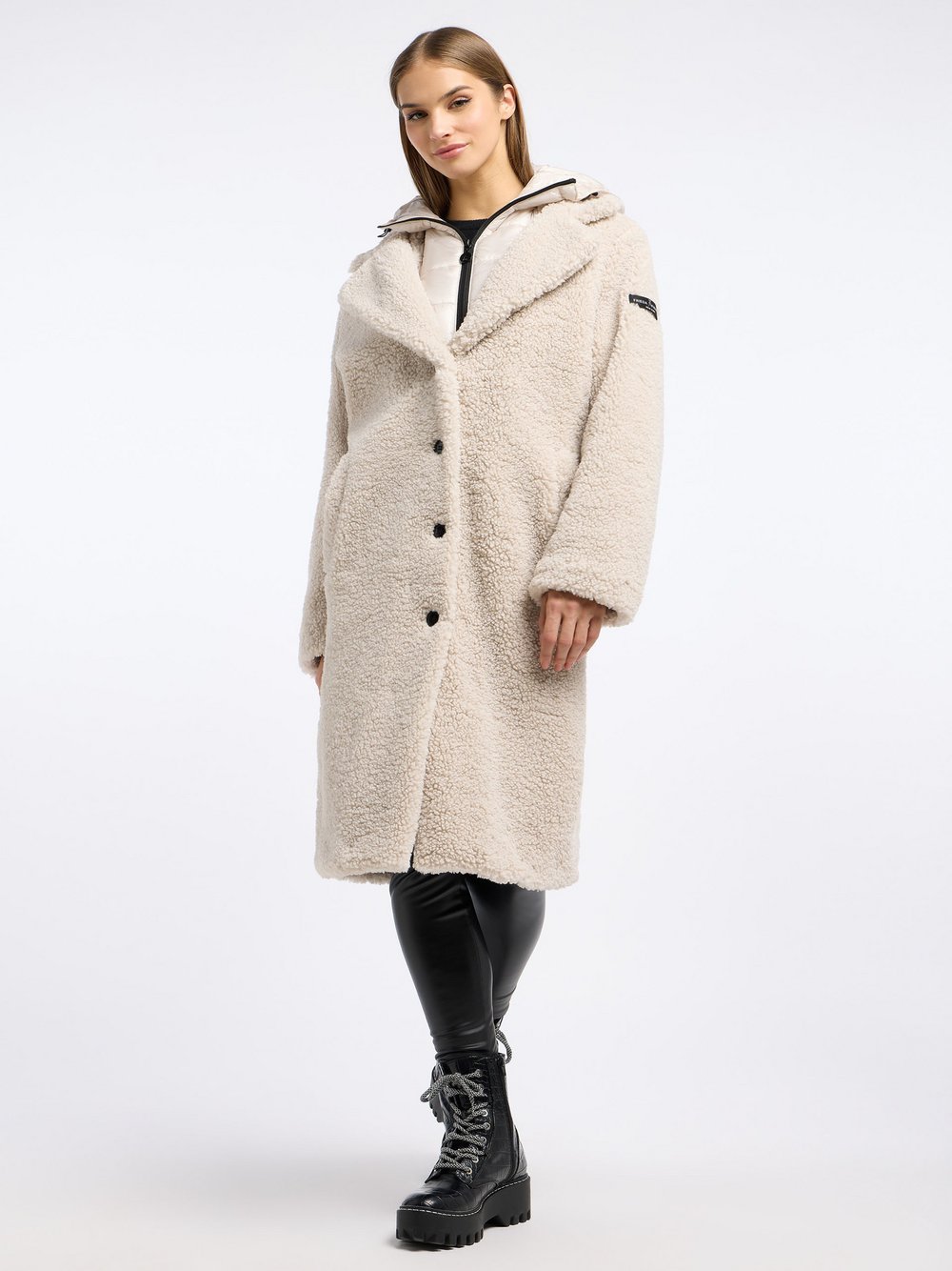 Thumbnail - Frieda & Freddies Fellimitatmantel Damen beige gemustert, 46