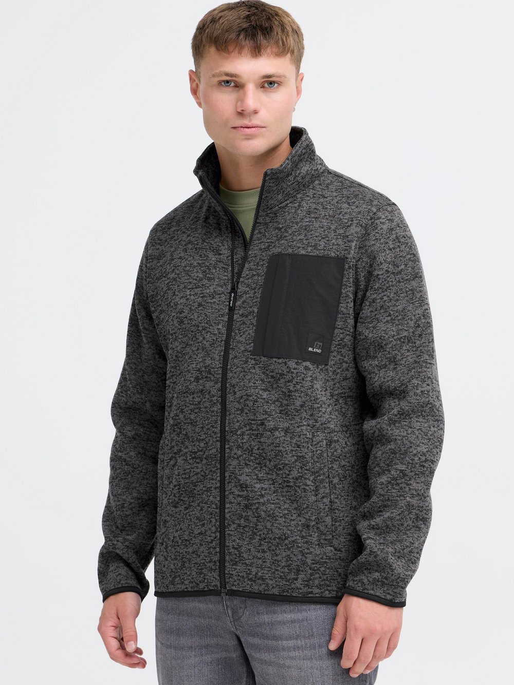 BLEND Fleecejacke Herren grau meliert, S