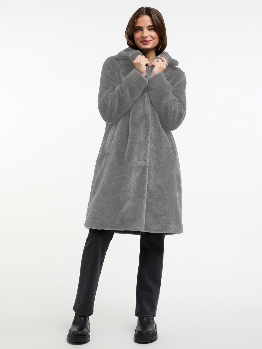 Thumbnail - Frieda & Freddies Fellimitatmantel Damen grau, 36