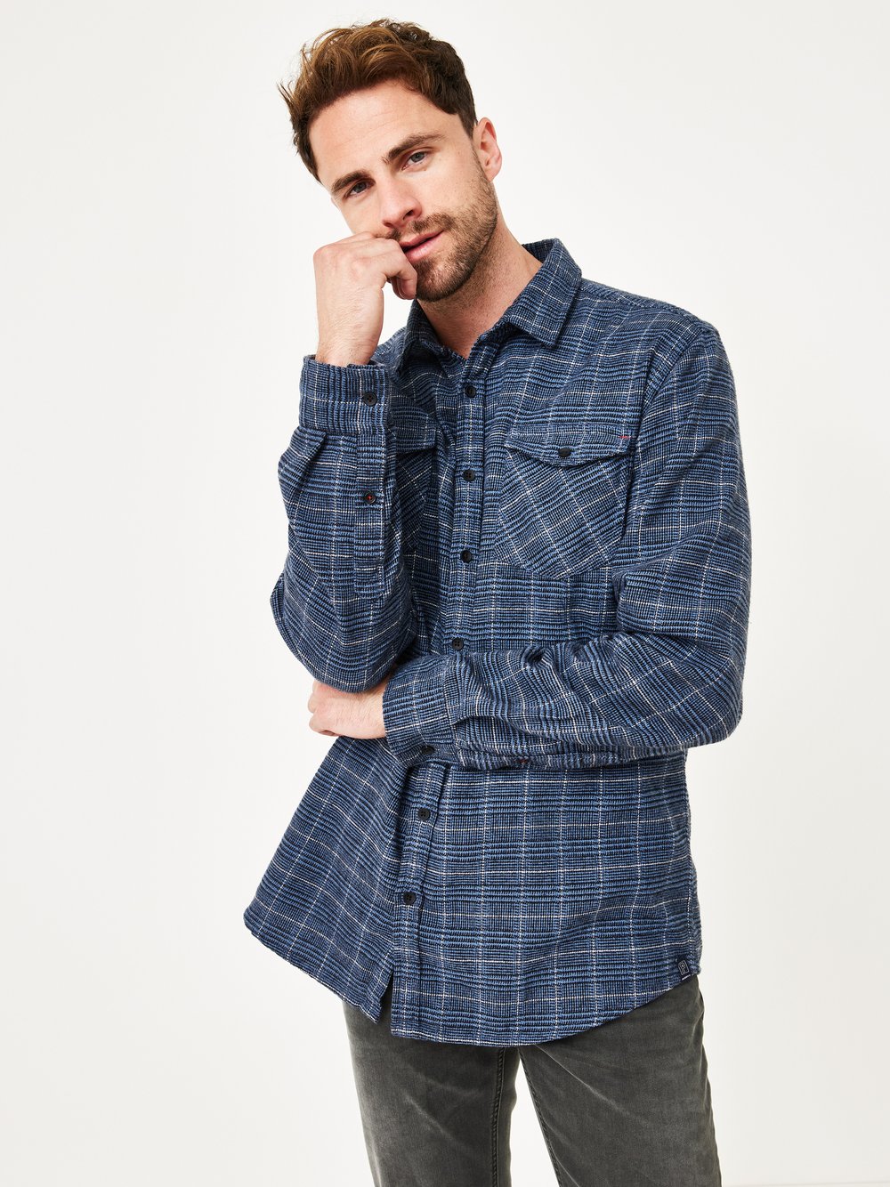 Thumbnail - Paddock`s Langarmshirt Herren Regular Fit Baumwolle blau kariert, L