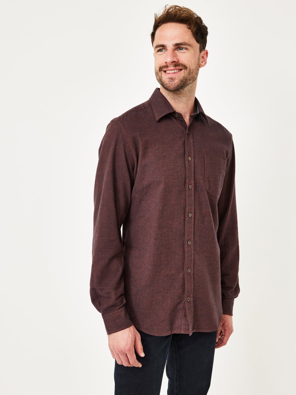 Paddock`s Langarmshirt Herren Regular Fit Baumwolle braun, M