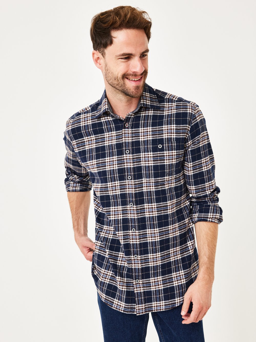 Paddock`s Langarmshirt Herren Regular Fit Baumwolle blau kariert, L