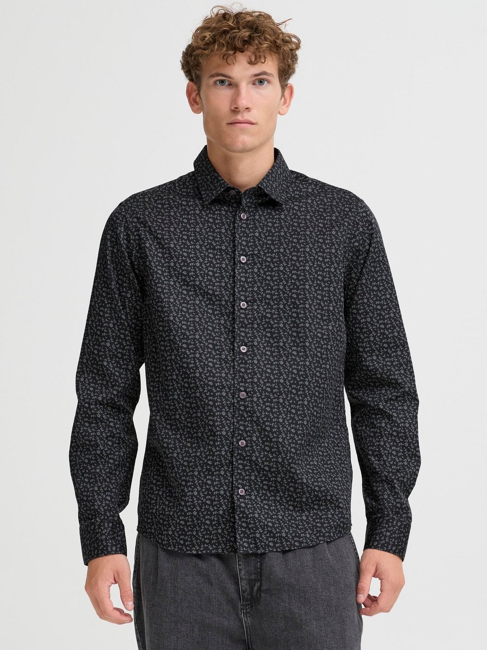 CASUAL FRIDAY Langarmhemd Herren Regular Fit Textil schwarz gemustert, M