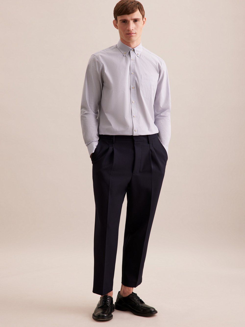 Seidensticker Business Hemd Herren Regular Fit Baumwolle beige bedruckt, 43