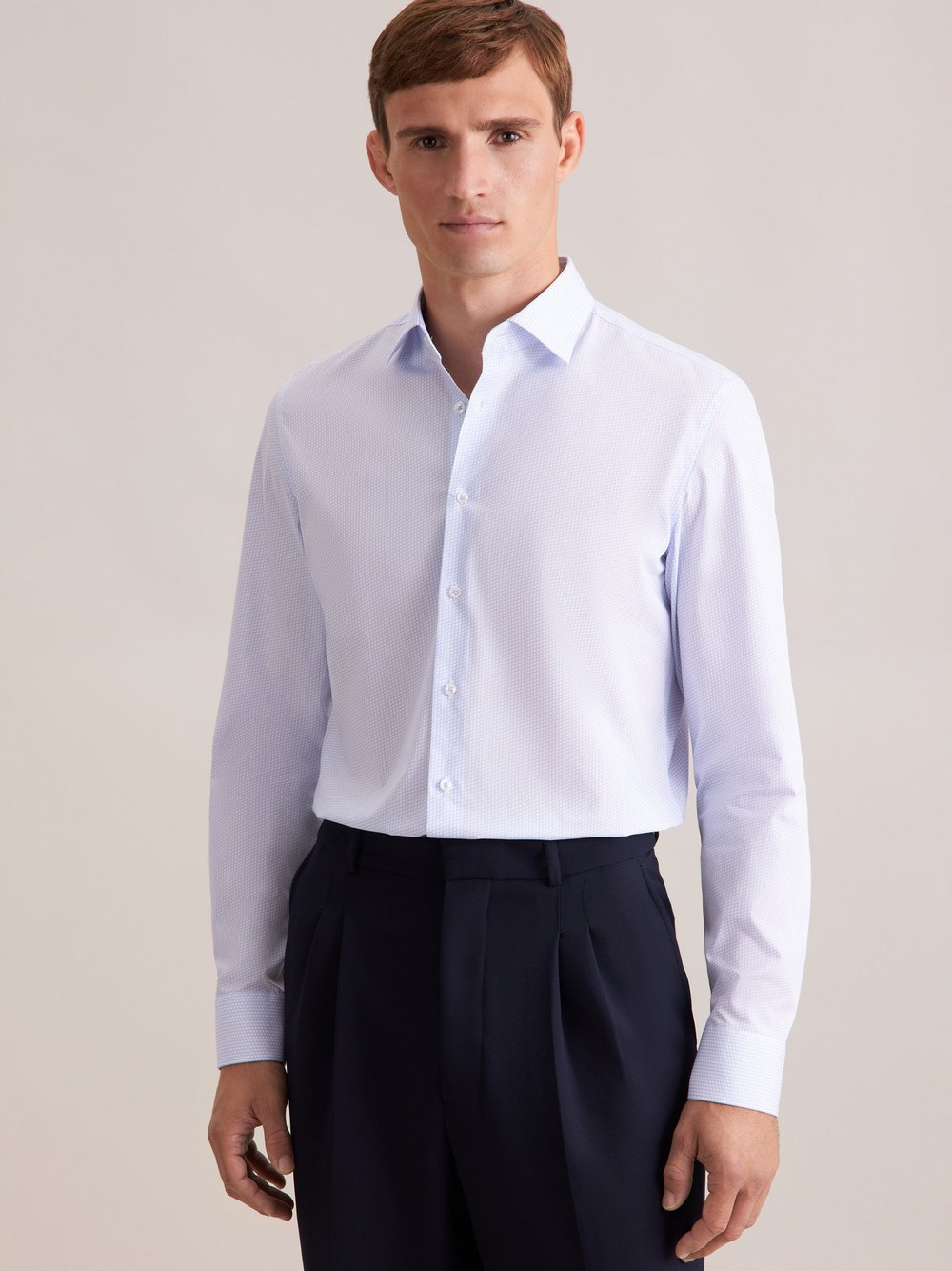 Seidensticker Business Hemd Herren Slim Fit Baumwolle blau bedruckt, 45