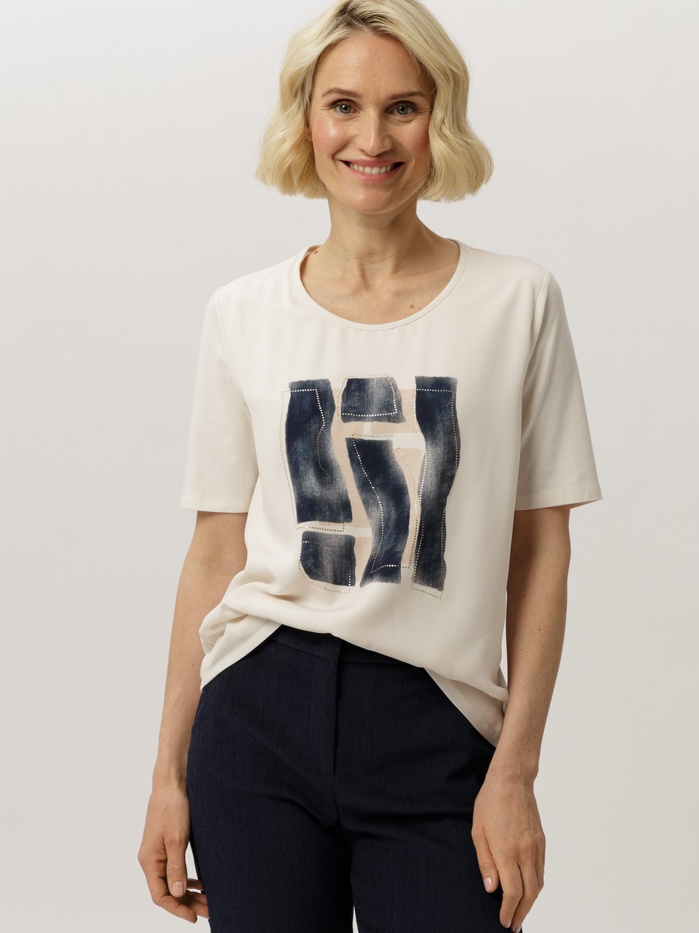 Frank Walder Shirt Damen Modal blau bedruckt, 44