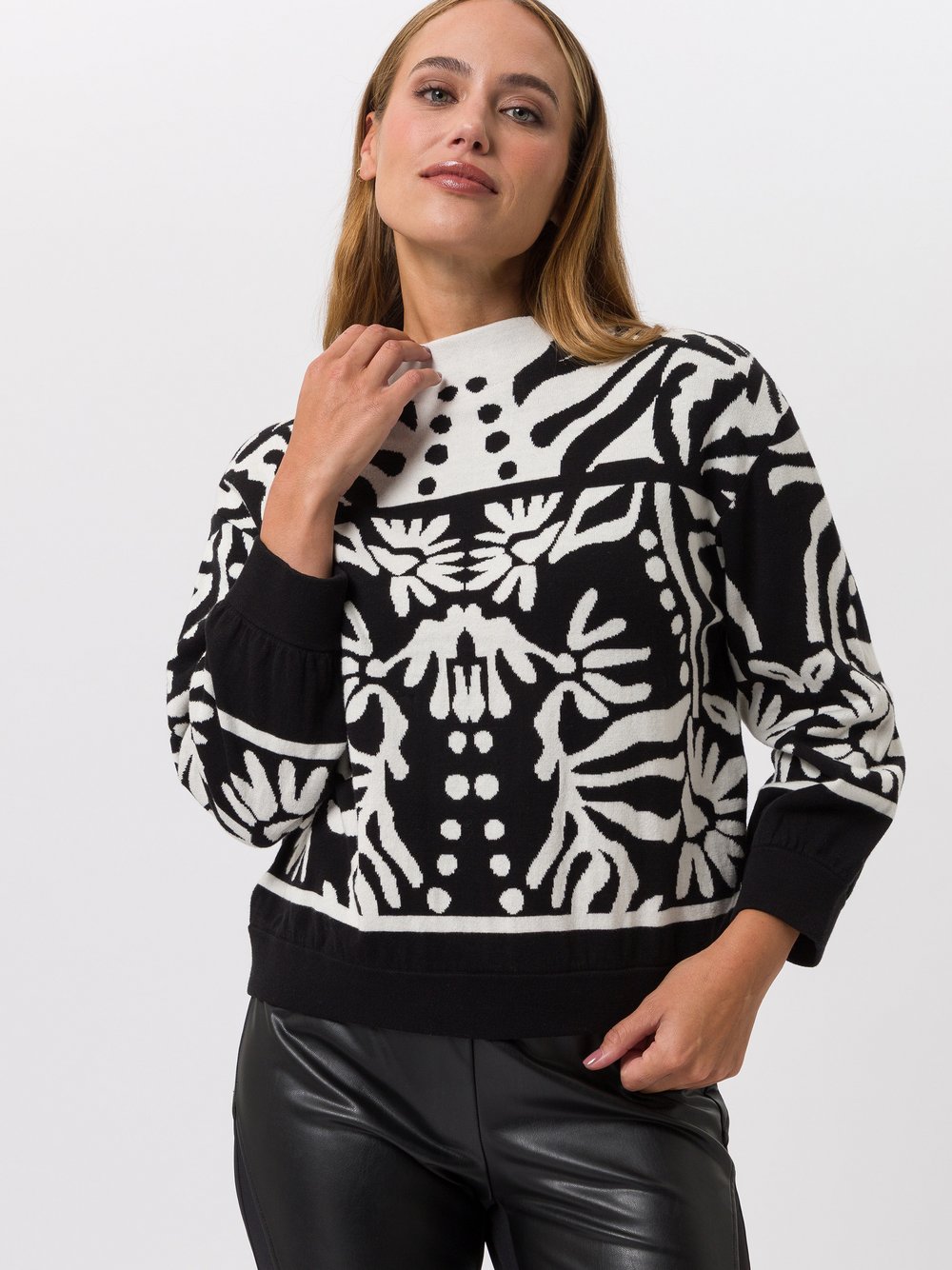 TUZZI Strickpullover Damen Baumwolle schwarz bedruckt, 40