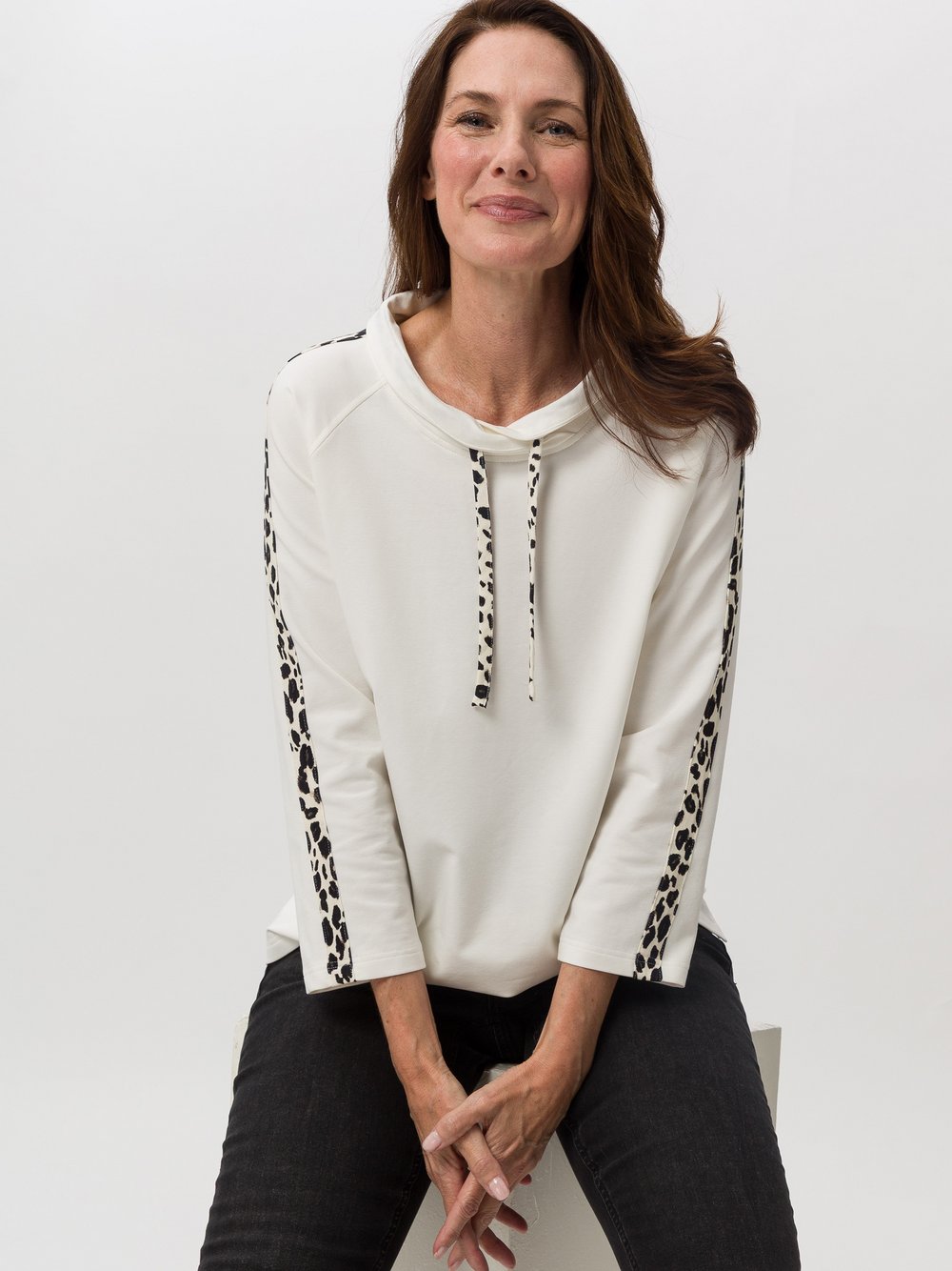 Frank Walder Sweatshirt Damen Baumwolle weiß gemustert, 40