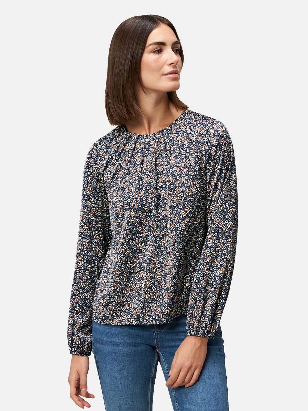 zero Satinbluse Damen blau gemustert, 38