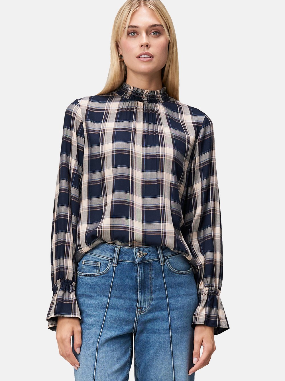 zero Bluse Damen Viskose blau kariert, 44