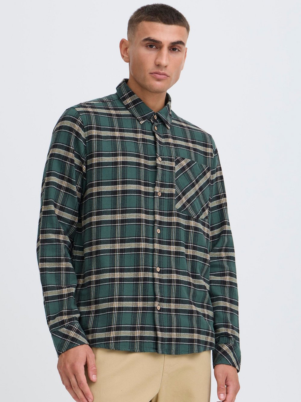 Solid Langarmhemd Herren Regular Fit Baumwolle grün kariert, XXL