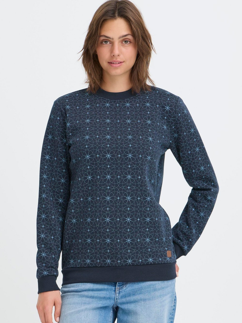 OXMO Sweater Damen blau bedruckt, XS