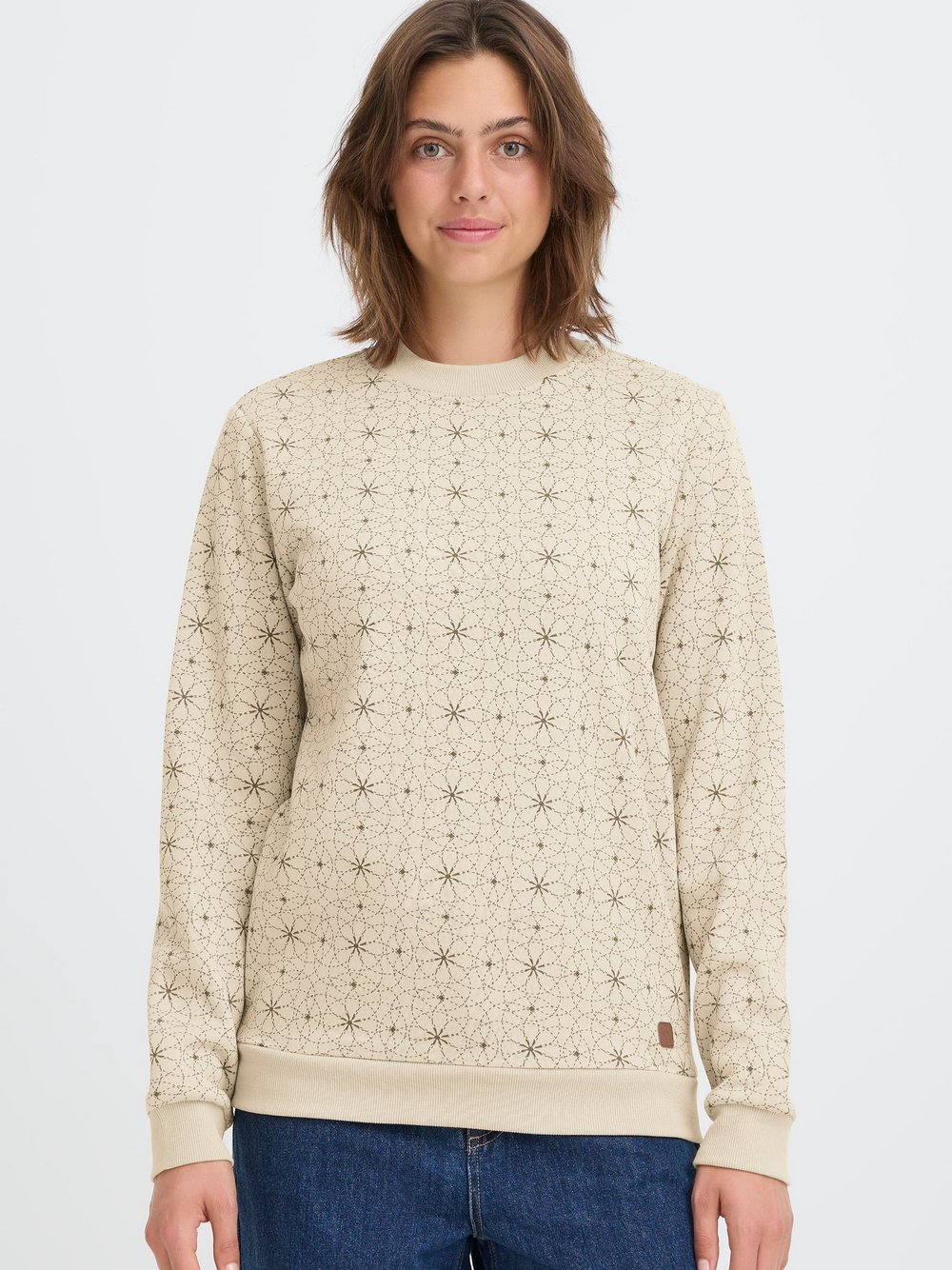 OXMO Sweater Damen beige bedruckt, L