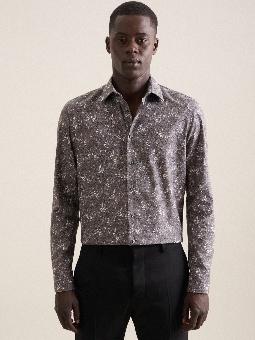 Seidensticker Business Hemd Herren Slim Fit Baumwolle grau bedruckt, 38