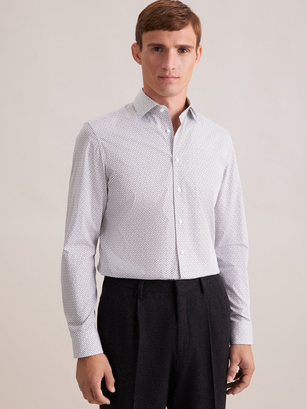 Seidensticker Business Hemd Herren Slim Fit Baumwolle grau bedruckt, 46