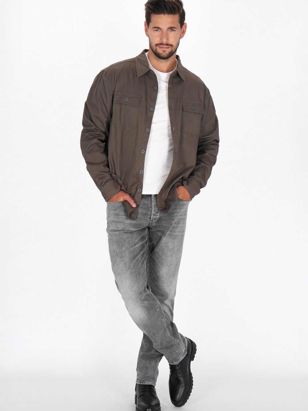 Dreimaster Hemd Herren Baumwolle grau, M