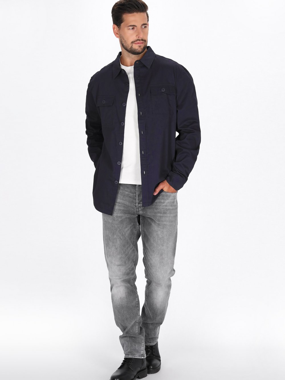 Dreimaster Hemd Herren Baumwolle blau, M