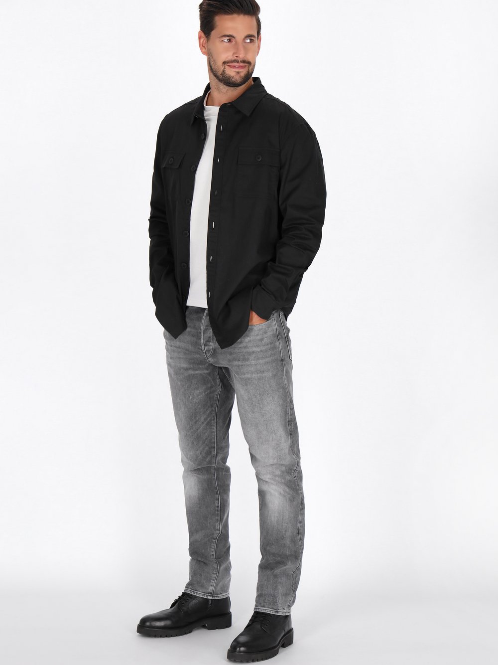 Dreimaster Hemd Herren Baumwolle schwarz, L