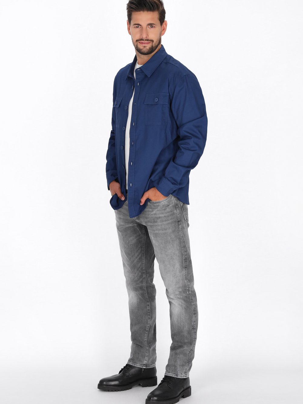 Dreimaster Hemd Herren Baumwolle blau, L